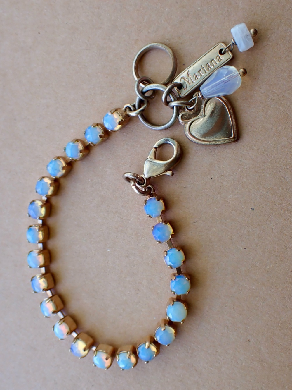 Mariana Gold Tone Bracelet with Opalescent White Swarovski Crystals